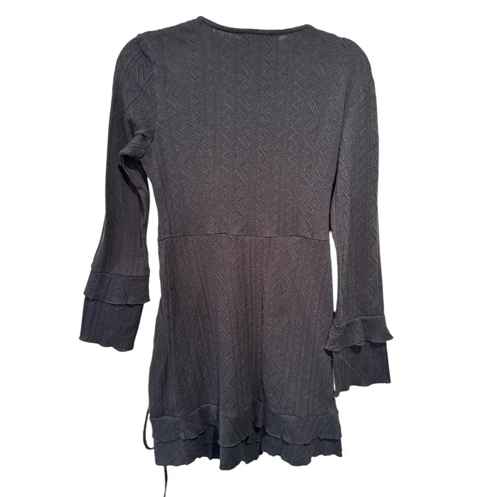 Cider‎ Woven Solid V-Neck Ruched Drawstring Navy Blue  Dress L Grunge Fairycore
